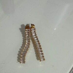 Gold Tone Crystal Linear Drop Earrings - Clear Stones